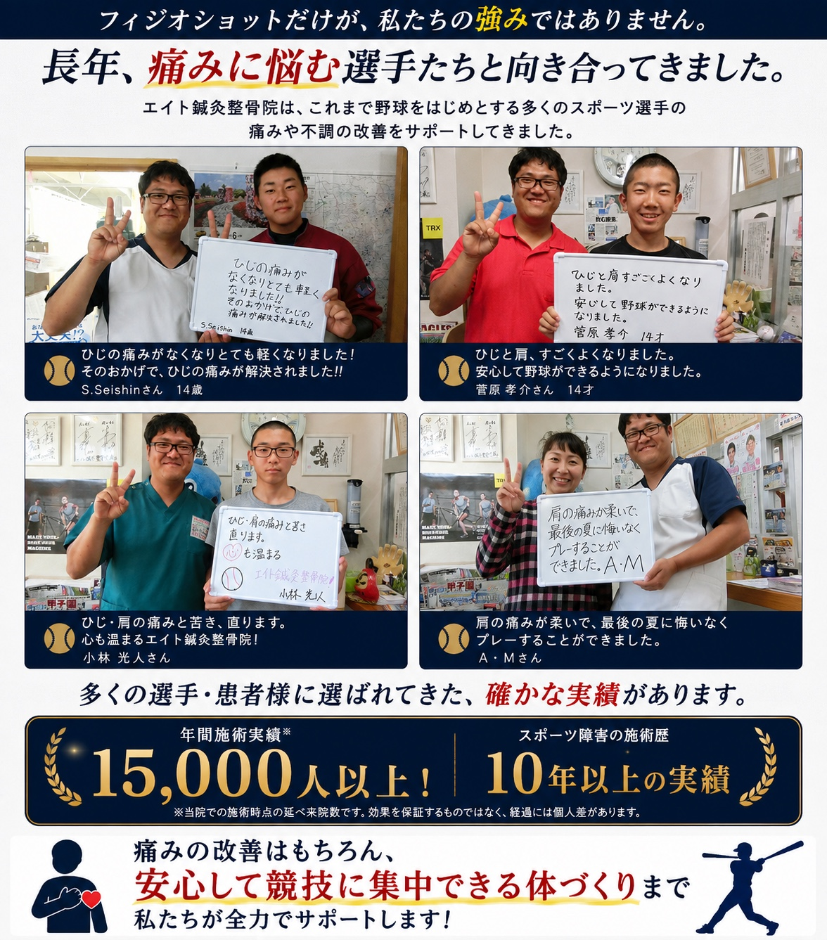 スポーツ選手・患者様の声と施術実績